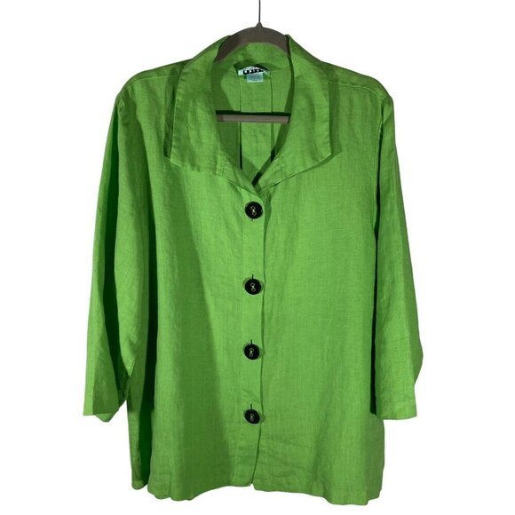 Habitat Button-Front Green Linen tunic Jacket top L USA Lightweight 3/4 Sleeve - Picture 1 of 8